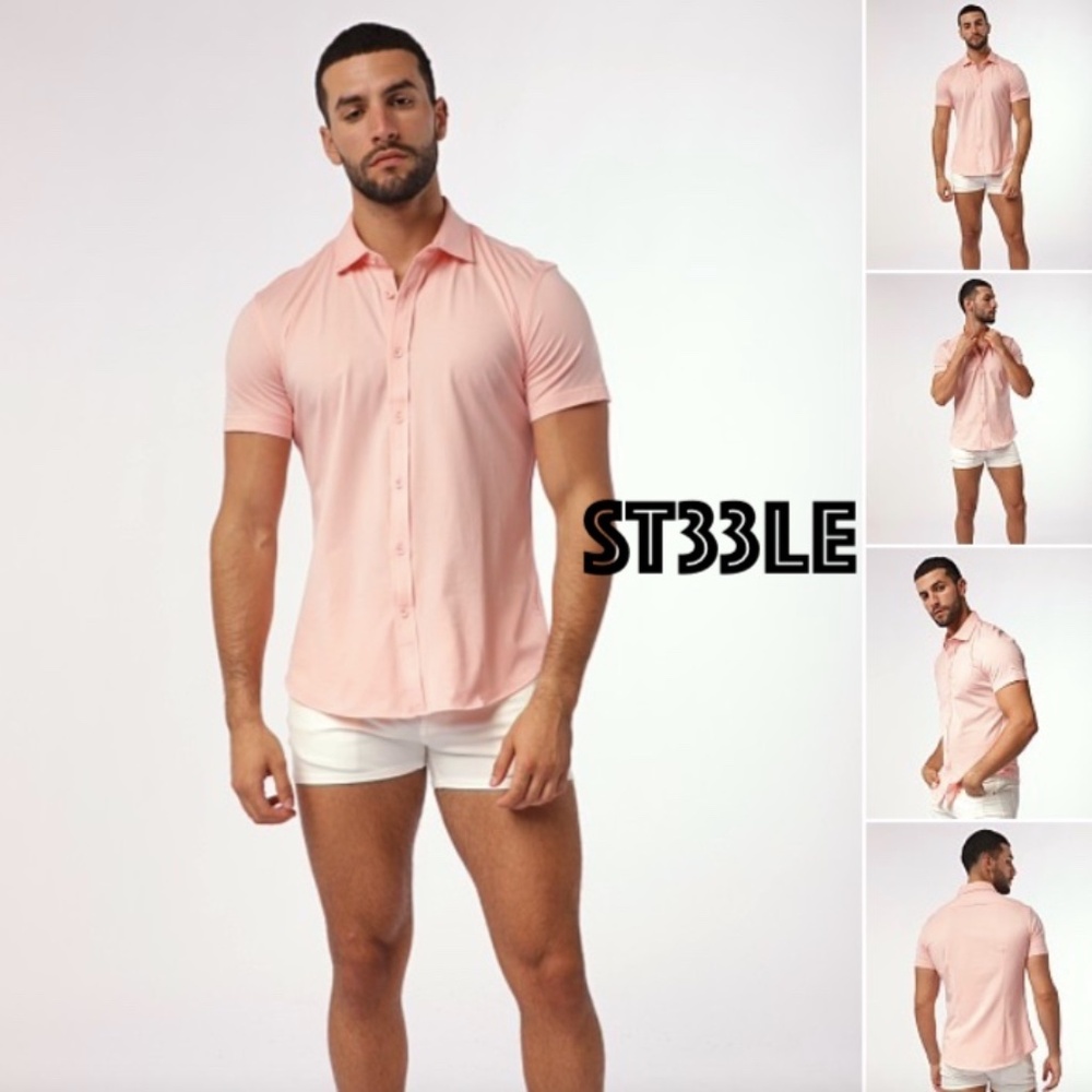 Steele Short Sleeve Shirt Large Gently worn 95% cotton/5% elastane 20" armpits